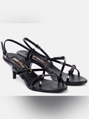 Miu Miu 55 Patent Leather Strappy Slingback Heeled Sandals Size EU 37.5 / US 7.5